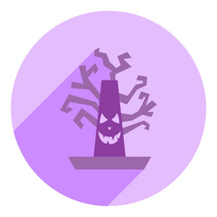 scary tree with a face. icon in flat style tree with face. flat pink with long shadow logo. halloween icon. web browser icon.