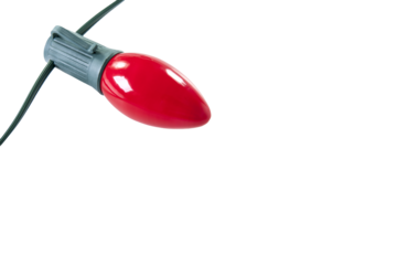 Isolated red c9 light bulb with a green base and wire