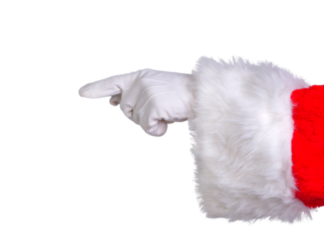 Isolated pointing hand of Santa Claus in his red suit - Powered by Adobe