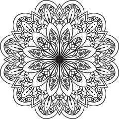 Doodle pattern with ethnic mandala ornament. Black and white illustration. Outline. Coloring page