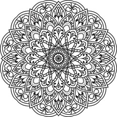 Doodle pattern with ethnic mandala ornament. Black and white illustration. Outline. Coloring page
