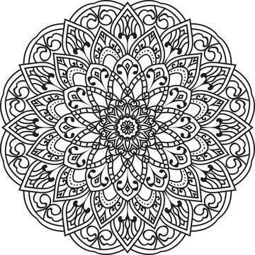 Doodle pattern with ethnic mandala ornament. Black and white illustration. Outline. Coloring page