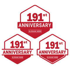 Set of 191 years Anniversary logotype design. 191st birthday celebration logo collection. Set of anniversary design template. Vector illustration.	