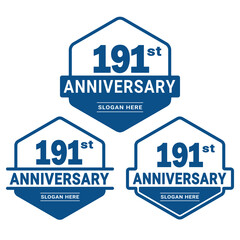 Set of 191 years Anniversary logotype design. 191st birthday celebration logo collection. Set of anniversary design template. Vector illustration.	