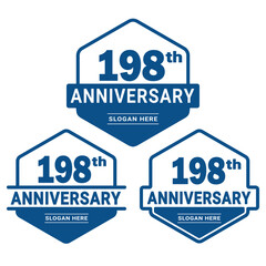 Set of 198 years Anniversary logotype design. 198th birthday celebration logo collection. Set of anniversary design template. Vector illustration.	