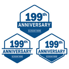 Set of 199 years Anniversary logotype design. 199th birthday celebration logo collection. Set of anniversary design template. Vector illustration.	