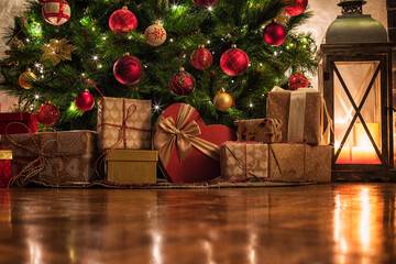 Wrapped presents under the Christmas tree - 538708657