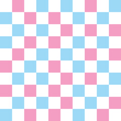 Checkerboard seamless pattern vector background in transgender pride flag - light blue, pink and white. Abstract geometric repeat texture wallpaper, modern trendy textile design for transgender