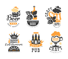 Creative Emblems for Beer Pub and Bar or Craft Brewing Company Vector Set