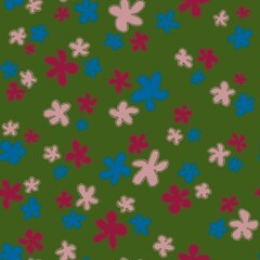 Trendy fabric pattern with miniature flowers on green background.Summer print.Fashion design.Motifs scattered random.Elegant template for fashion print,textile,fabric,gift wrapping paper.Pastel shades