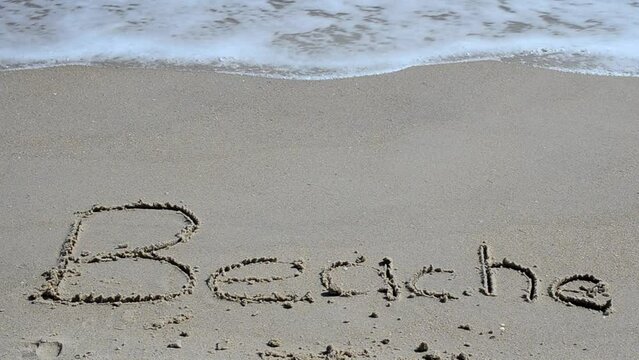 Inscription beach. The inscription a beach is washed