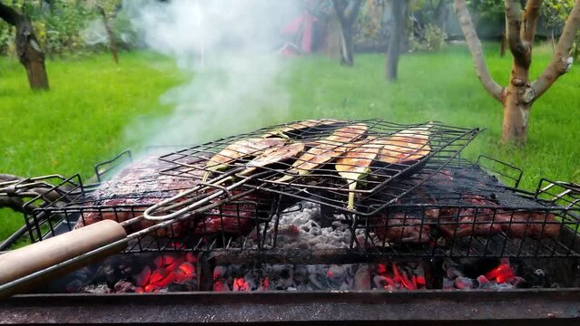 Pork ribs. Grilled meat. Food for barbecue party