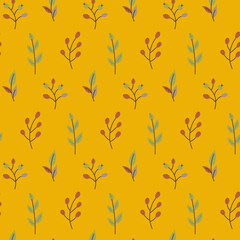 Fototapeta na wymiar Seamless pattern of cute flowers. Yellow cartoon boho background. For textile, fabric, postcard, poster