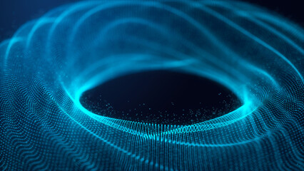 Abstract geometric figure made of digital particles. Network connection. A large data structure of blue dots connected by lines. 3d rendering