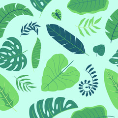 Tropical Floral Pattern with Green Leaves and Branches. Seamless Botanical Background. Palm Leaves Paper, Textile Print