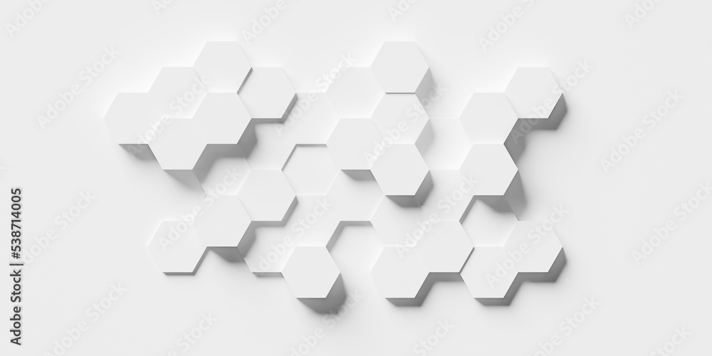 Poster modern minimal white random offset shifted honeycomb hexagon geometrical pattern island on white bac