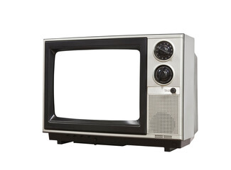 Old Television isolated with blank, empty cut out screen.  