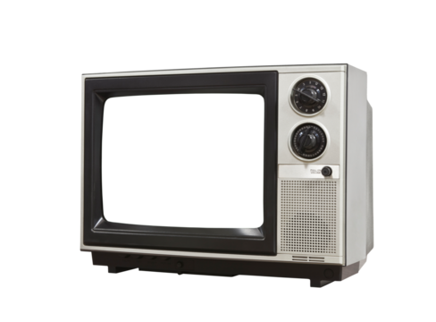 Old Television isolated with blank, empty cut out screen.  