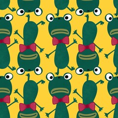 Obraz premium Animals cartoon seamless doodle frogs pattern for wrapping paper and kids clothes print and fabrics
