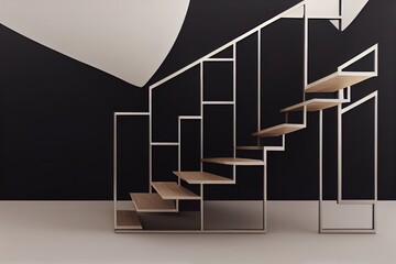Modern interior design with staircase and empty black mock up wall background. 3D Rendering , 3D Illustration
