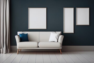 Obraz na płótnie Canvas Interior poster mock up living room with armchair on empty white wall background,3D rendering