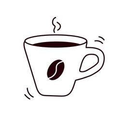 Coffee cup icon. Sticker for social networks, graphic element for website. Hot drink in white mug. Espresso, Mochachino or Cappuccino. Beverage and aroma symbol. Cartoon flat vector illustration