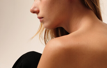 Take care of your body. Woman back body part. Horizontal mock-up.