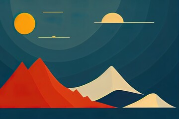 Fototapeta na wymiar Image, photo, jpg file. Mountains and sun landscape. Picture in a frame. 3d 2d icon. Cartoon minimal style.