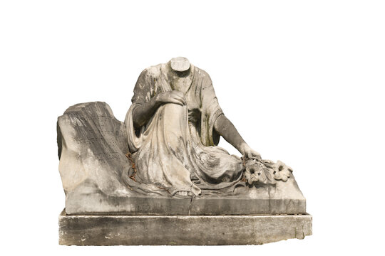 Isolated old headless tombstone marker statue sculpture