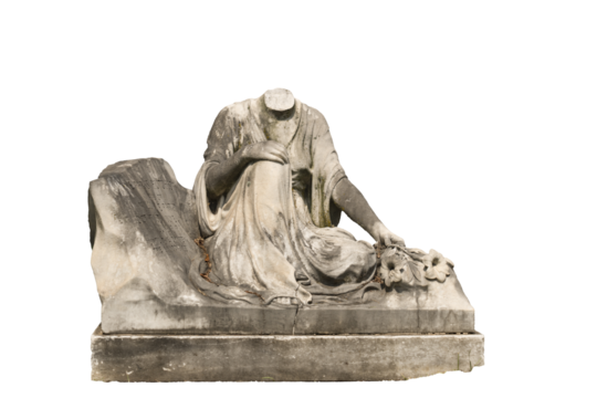 Isolated old headless tombstone marker statue sculpture