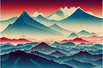 mountain desert line art print. Abstract mountain contemporary aesthetic backgrounds landscapes. 2d illustrations