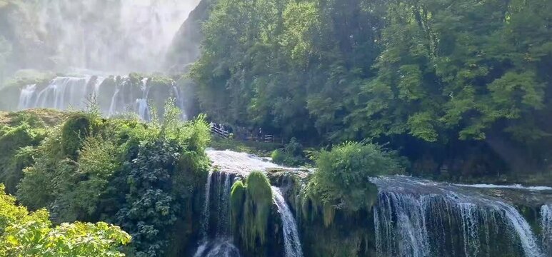 Italian waterfall scenery . Cascate delle Marmore - biggest artificial waterfall in Europe. Umbria, Italy , 4k video