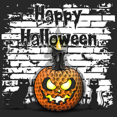 Happy Halloween. Golf ball as pumpkin