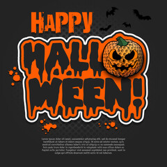 Logo Happy Halloween. Golf ball as pumpkin