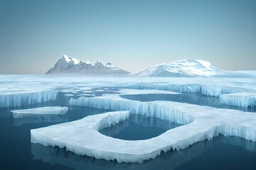 Fototapeta na wymiar 3d glacier scene design with ice stage floating on sea surface. Blank background suitable for displaying icy product.
