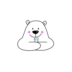 A cute smiley polar bear with spoon and fork