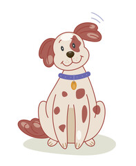 Cute dog sitting. Pet waiting for its owner. Mascot or toy for children. Sticker for social networks and messengers. Care and love for animals. Best friends. Cartoon flat vector illustration