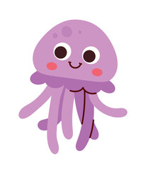 Farm jellyfish icon. Sticker for social networks and messengers. Graphic element for printing on fabric. Toy or mascot for children. Underwater life, sea and ocean. Cartoon flat vector illustration