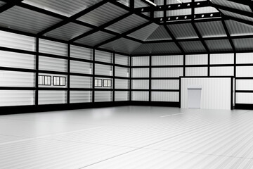 Wireframe warehouse building interior. Buildings, workshops and construction. 3d illustration