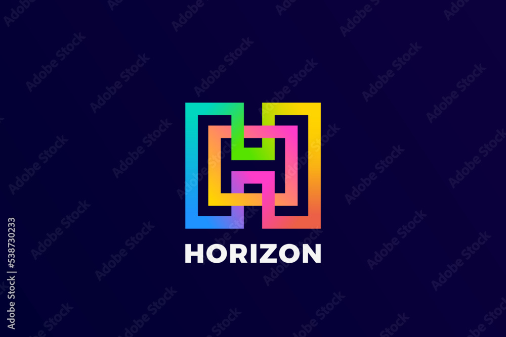 Poster letter h logo design loop infinite vector template colorful linear style. monogram logotype looped i