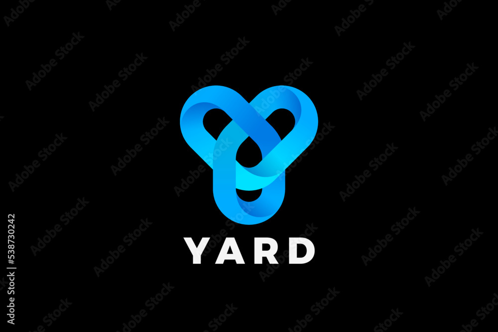 Poster letter y logo design loop infinite vector template ribbon linear style. monogram logotype looped inf