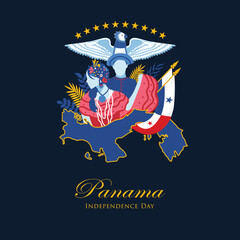VECTORS. Editable banner for Panama Independence Day and patriotic events, November, folklore, flag, national bird, map