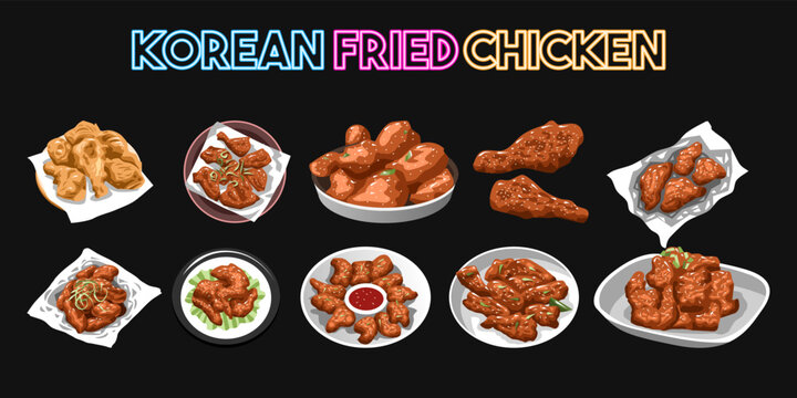 Korean fried chicken vector set collection graphic design