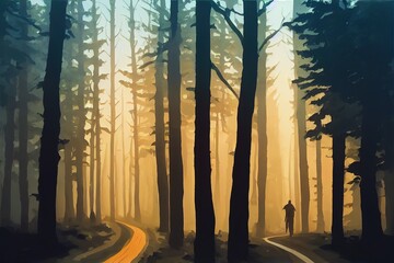 forest road with man
