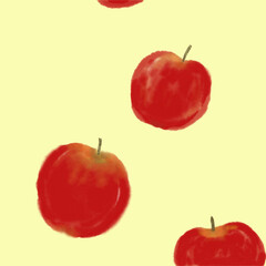Apple Water color illustration multiple fruits Yellow background 