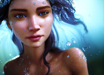 Princess of rain. 3D character. AI Portraits. 