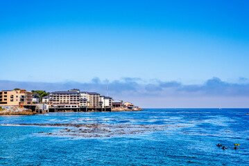 Monterey Bay, California with city and ocean