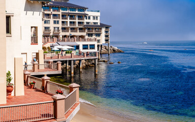 Monterey Bay, California with city and ocean