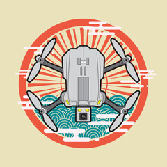 drone illustration design with japanese style background and  logo