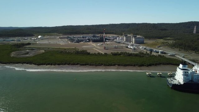 Aerial view of Curtis Island gas export terminal, Queensland